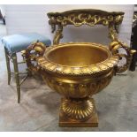A simulated bamboo stool with square upholstered seat and gilt finish, together with a small pier/