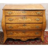 19th century Dutch oak and floral marquetry bombe shaped chest of four long drawers on swept