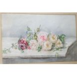 Rita Sevici? (Early 20th century) - Study of roses, watercolour on paper, signed, 43 x 68cm, an
