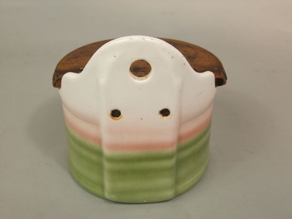 An early 20th century ceramic wall hanging salt crock with printed decoration of cattle with - Image 3 of 3