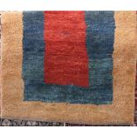Shag pile rug with yellow, blue and red square decoration, with blue speckled effect, 180 x 135cm