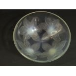Rene Lalique Lys bowl with typical opalescent glass, 24cm diameter (af)