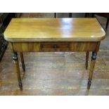 A 19th century mahogany D end fold-over top tea table, fitted with a single frieze drawer, raised on