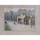 W Samson (20th century British school) - Village street scene with horse and rider, figures, etc,