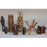 Tribal Interest - A box of various carvings to include figures, mask, etc (a box full)
