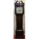A Georgian oak longcase clock, the trunk with reeded and canted corners, the hood with swan necked