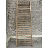 A rustic 19th century pine framed agricultural manger ladder shaped rail, with through jointed