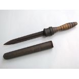 German divers knife with 9 inch blade, marked with the Eagle, within a metal tubular sheath and