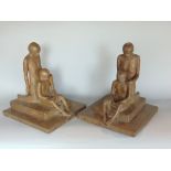 Pair of cast resin modernist figure groups of a family scene of a mother with a baby in her lap,