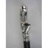 Walking stick with cast metal knop in the form of Hercules, with white metal tip