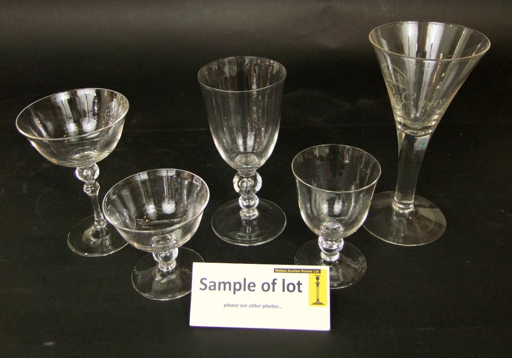 A large collection of glasses to include a 1953 coronation goblet with latticino glass stem and - Image 2 of 3