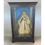19th century cased wax doll diorama of a religious figure, possibly Madonna and Child, within an
