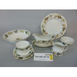 A collection of Royal Worcester Hop pattern wares comprising milk jug, sugar bowl, cake plate, six