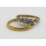 22ct wedding ring, 2.8g, together with a further diamond set ring in indistinctly marked gold, 2.