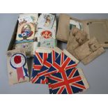 A quantity of mixed vintage greetings cards together with a 1937 Coronation Rosette and some Union