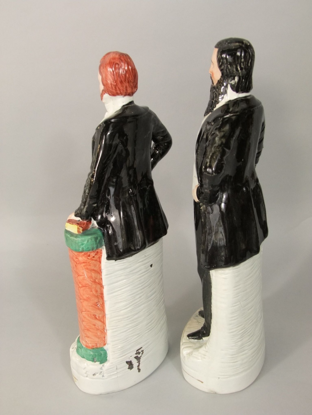 A pair of 19th century Staffordshire figures of Moody and Sankey, both with moulded titles to front, - Image 3 of 3