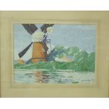 L N Staniland (20th century British) - Study of a windmill, gouache on paper, signed and dated 30,