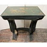 A nest of four late 19th century graduated occasional tables with chinoiserie detail, with green