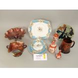 A collection of Tuscan China tea wares with exotic bird detail together with a pair of Sylvac