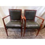 Attributed to Gordon Russell - a pair of good quality teak framed open elbow chairs with green