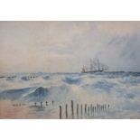 H H Steeple (late 19th century British school) - Coastal scene with sailing ship and steam boat on