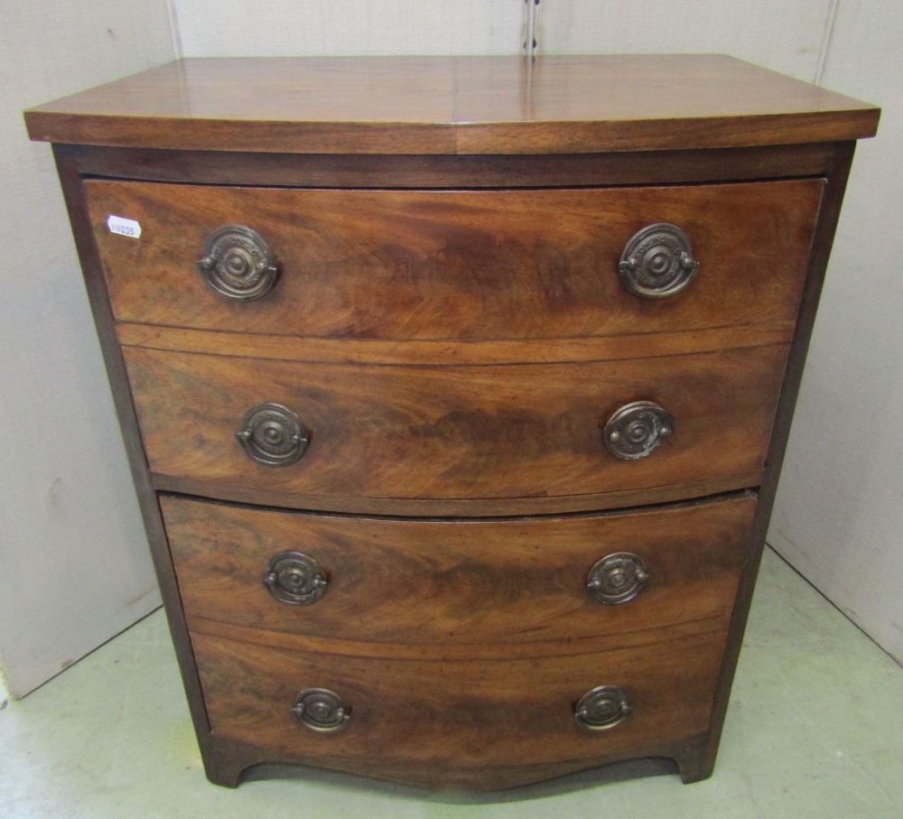 A small 19th century mahogany caddy top bedroom chest of three long graduated drawers with shaped - Image 3 of 4