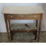 A Victorian stripped pine side table, the, possibly associated, bow fronted overhanging top over a