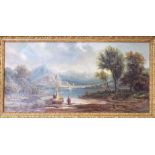 19th century British school - Landscape studies with lakes, figures, distant mountains, etc (3)