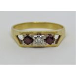 18ct ruby and diamond gypsy type ring, size S, 5.4g