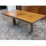 An unusual retro walnut veneered drawer leaf occasional table of rectangular form with adjustable