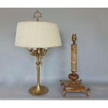 Barley twist, marble and gilt cast metal classical column table lamp upon four griffin feet, 40cm