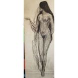 Claude Bernard (French 1926-2016) - Full length study of a standing female nude, charcoal on