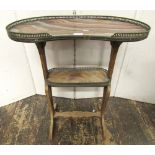 An Edwardian occasional table, the kidney shaped top with agate inset panel within a brass gallery