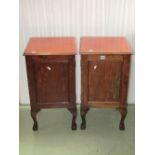 A pair of small 19th century mahogany side cupboards, each enclosed by a rectangular moulded