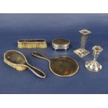 A mixed collection of silver to include a four piece silver and tortoiseshell dressing set