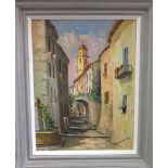 Baracco (20th century continental school) - Continental village scene, oil on board, signed and