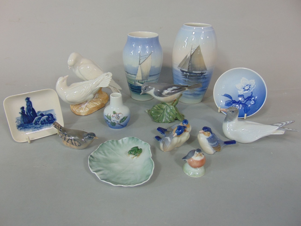 A collection of Royal Copenhagen wares including a dish in the form of a lily pad with applied frog,