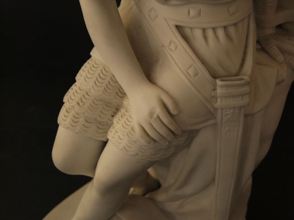 A mid-19th century Parian figure of Joan of Arc seated and wearing her armour, with impressed mark - Image 7 of 7