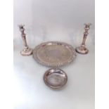 Pair of twin handled silver plated compania and urn/wine coolers, chased with scrolled foliage