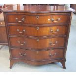 A good quality Georgian style mahogany serpentine front chest of four long graduated drawers with
