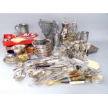 A large quantity of silver plated items to include a good quality cast pen tray, various teawares,