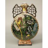 An early 20th century Fischer Budapest (Zsolnay) moon flask shaped vase with painted and gilded