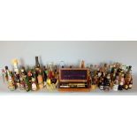 H Wright of London mahogany cased brass enema kit; together with two boxes of miniature spirits