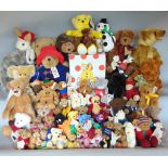 Large quantity of teddy bears, mostly unsorted, including key ring bears and a Paddington Bear