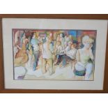 W B Hinton - (20th century) British, interior scene at jazz club, watercolour on paper, signed, 33 x