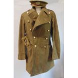 1952 Military Great Coat in khaki wool fabric with Royal Engineers buttons, size 9, together with