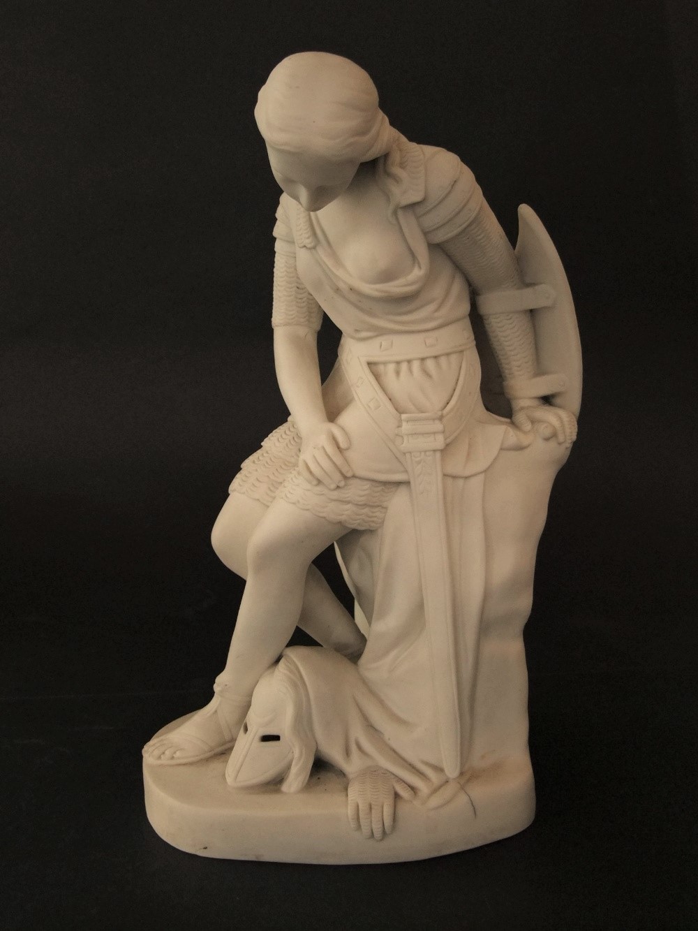 A mid-19th century Parian figure of Joan of Arc seated and wearing her armour, with impressed mark - Image 2 of 7