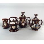 A 19th century bargeware teapot of usual form with teapot knop and relief moulded decoration and