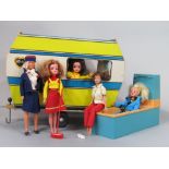 Sindy - plywood caravan containing a collection of Sindy dolls