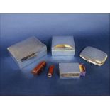 A collection of smoking related silver to include two silver cigarette boxes, a silver matchbox